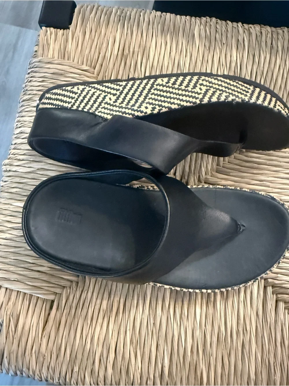 FitFlop Black Slingback Wedges with Patterned Woven Insole
